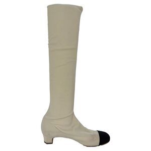 Chanel Camellia Over-The-Knee Boots in White Polyester